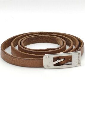 Hermès Double Wrap Leather Bracelet Brown Silver Buckle Kelly Style Hermes Wrap